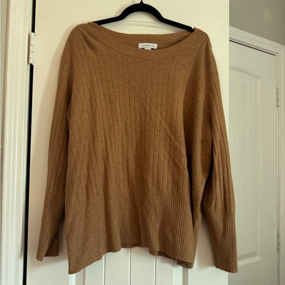 Liz Claiborne Tan Ribbed Boatneck Sweater